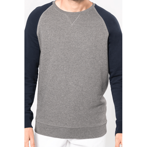 Kariban | Zweifarbiges Bio-Sweatshirt für Herren mit Rundhalsausschnitt und Raglanärmeln